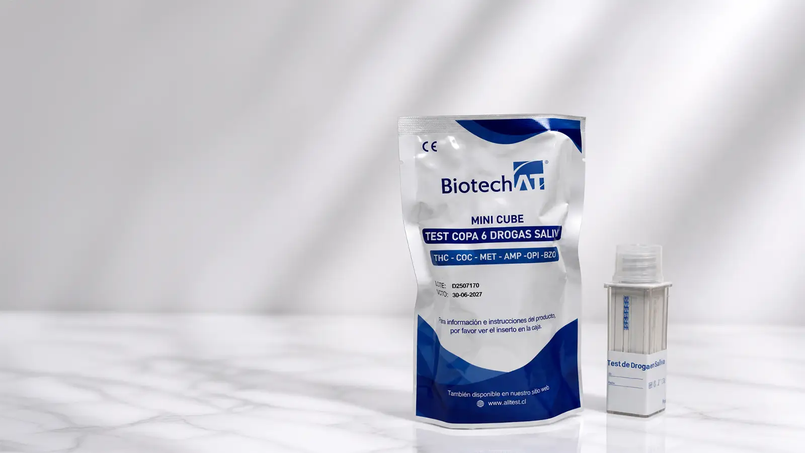 Test de 6 Drogas en Saliva Mini Cube Biotech AT - THC, COC, MET, AMP, OPI, BZO